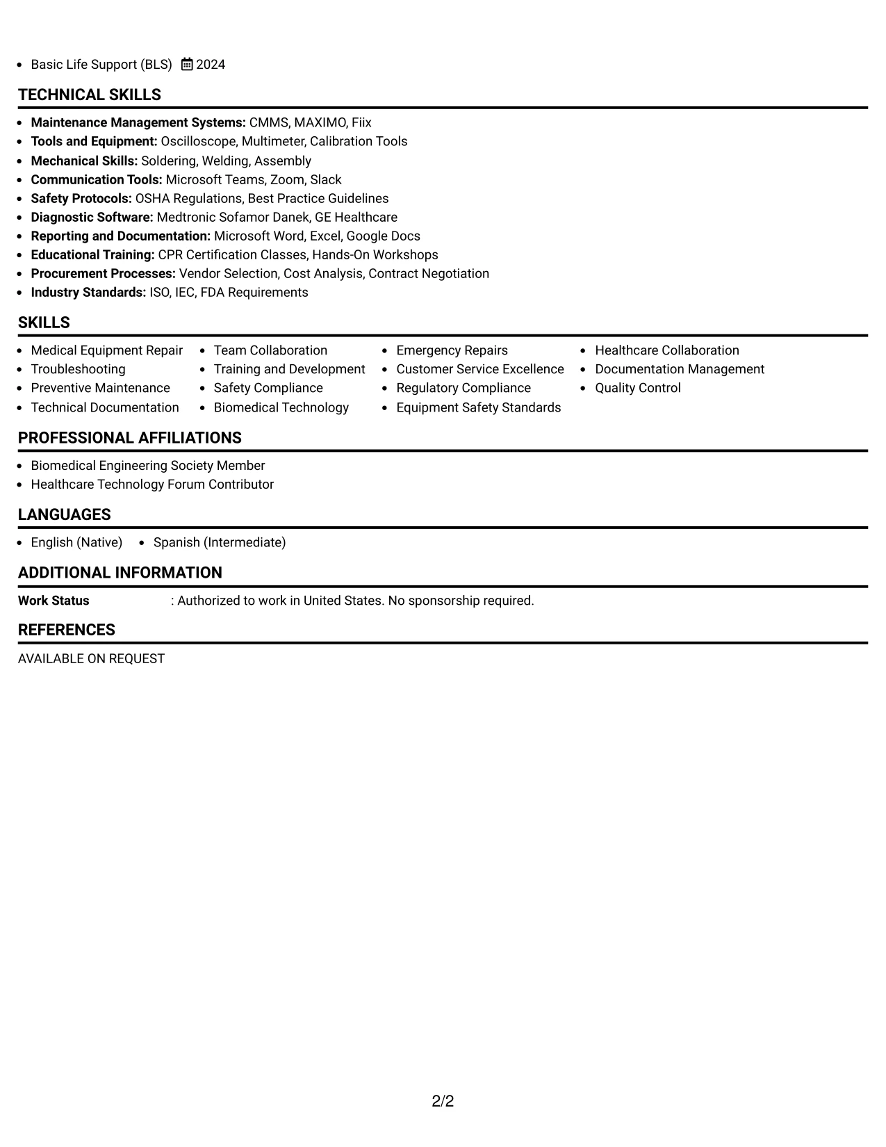 Resume Example Page 2
