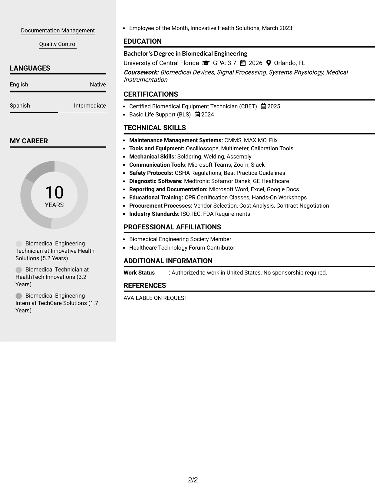 Resume Example Page 2