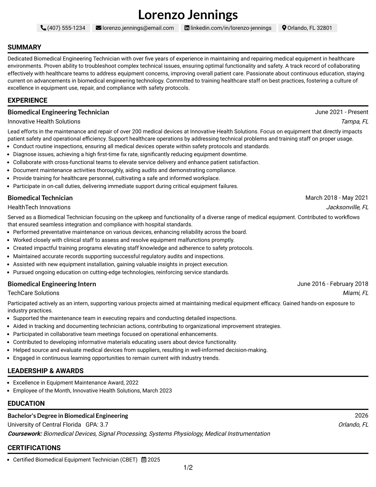 Resume Example Page 1