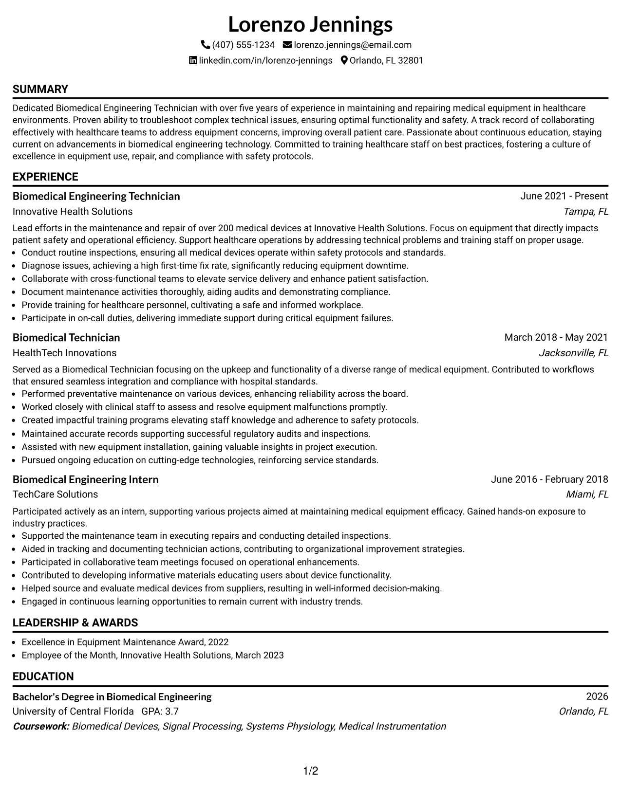 Resume Example Page 1
