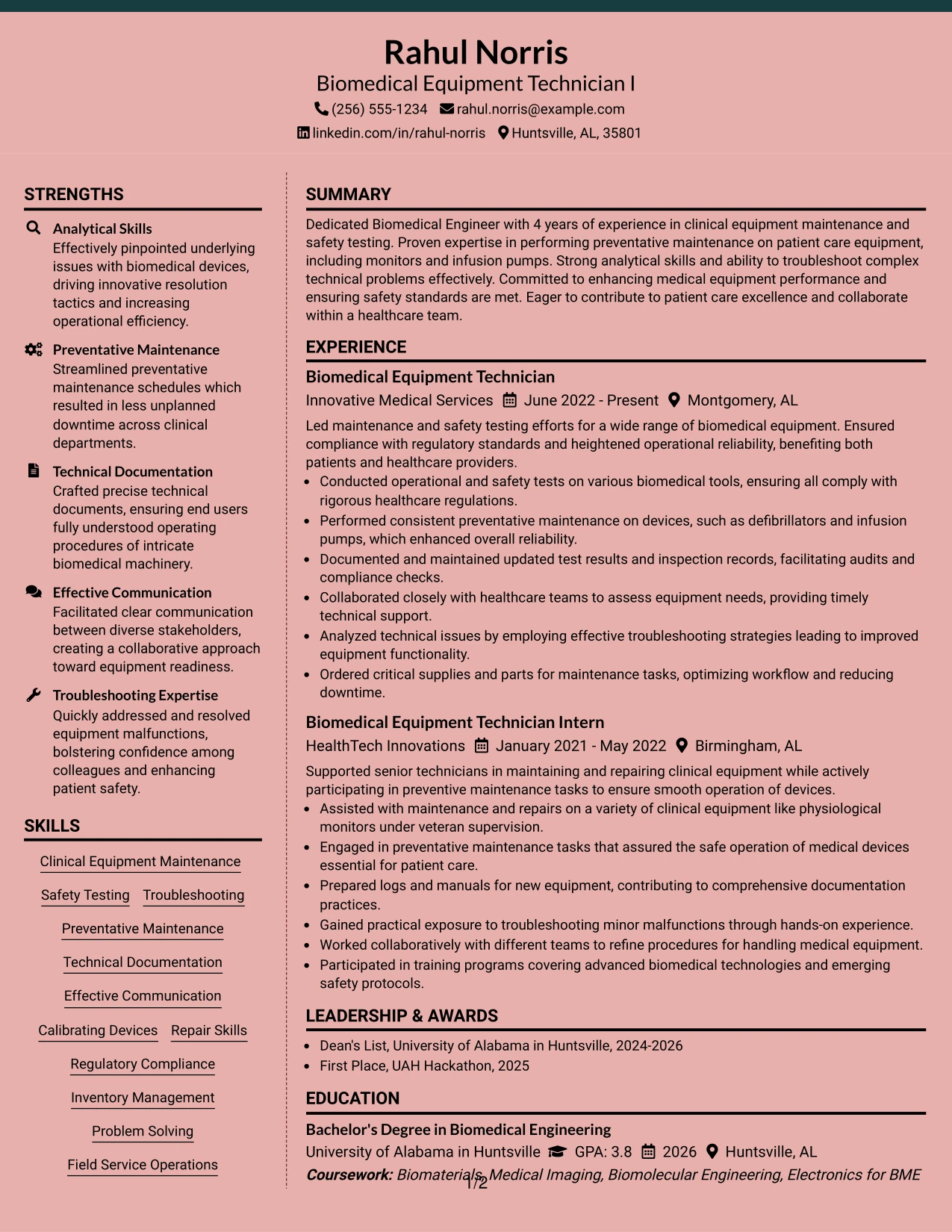 Resume Example Page 1