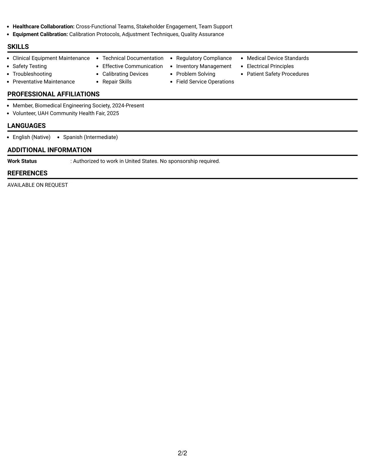 Resume Example Page 2
