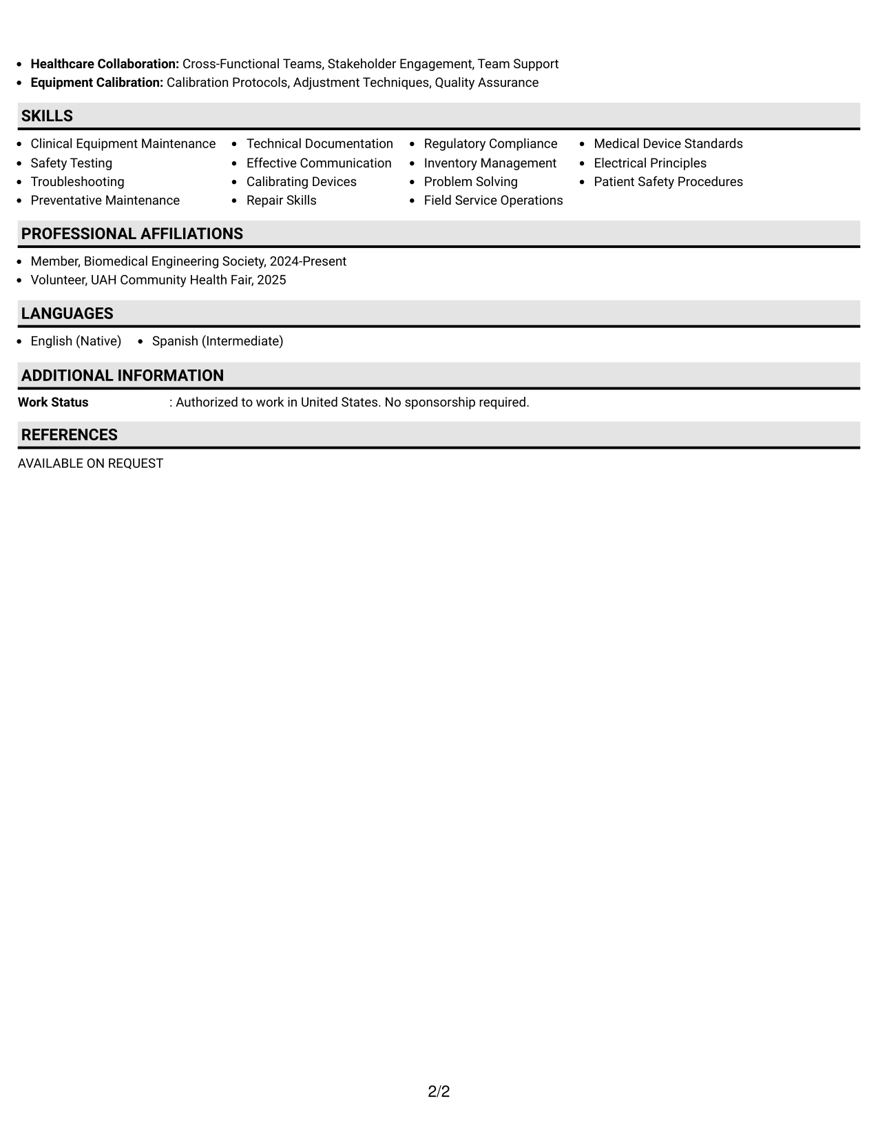 Resume Example Page 2