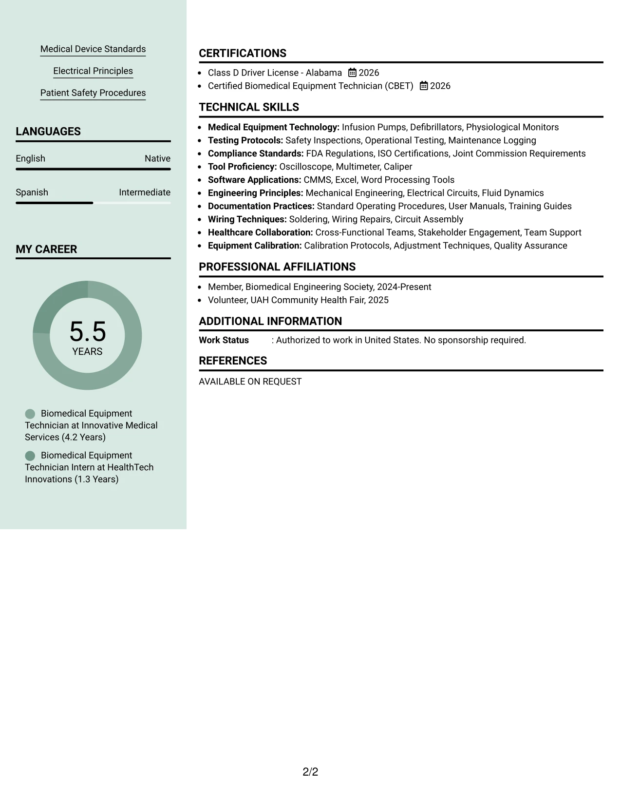 Resume Example Page 2
