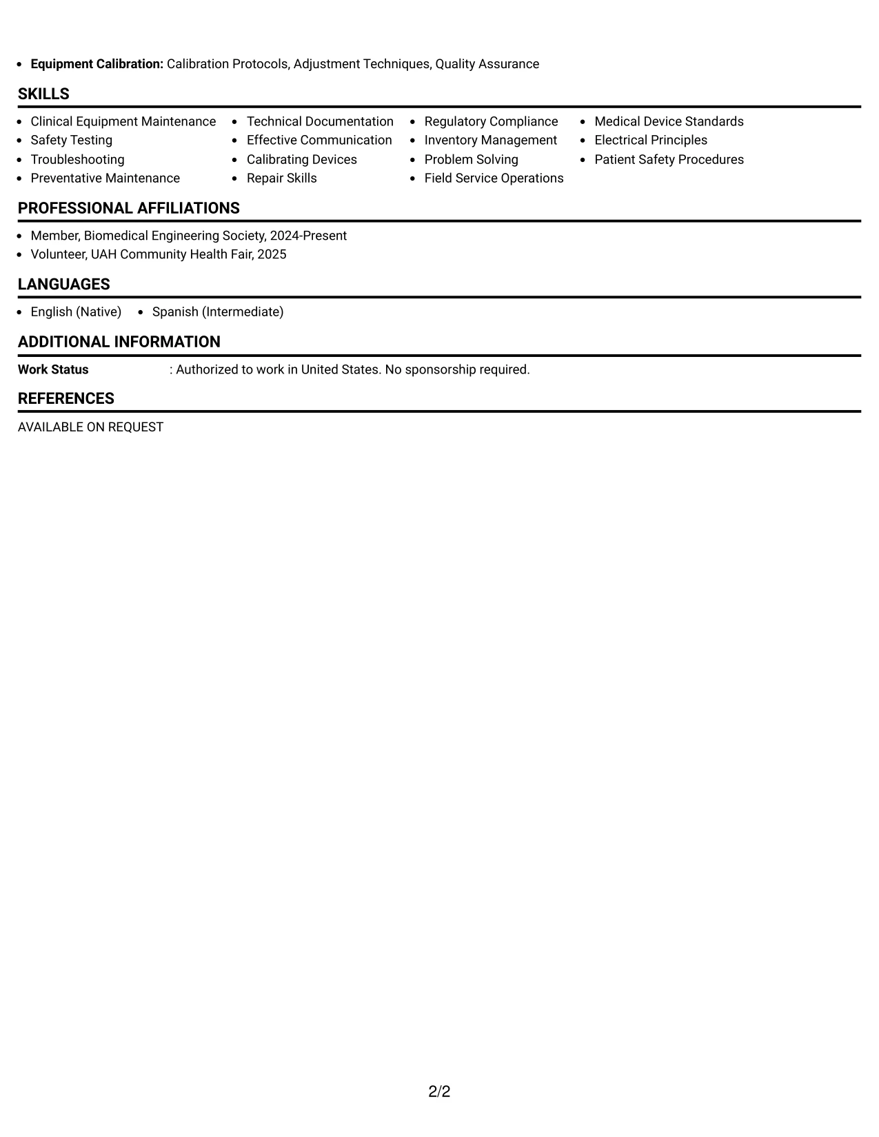 Resume Example Page 2