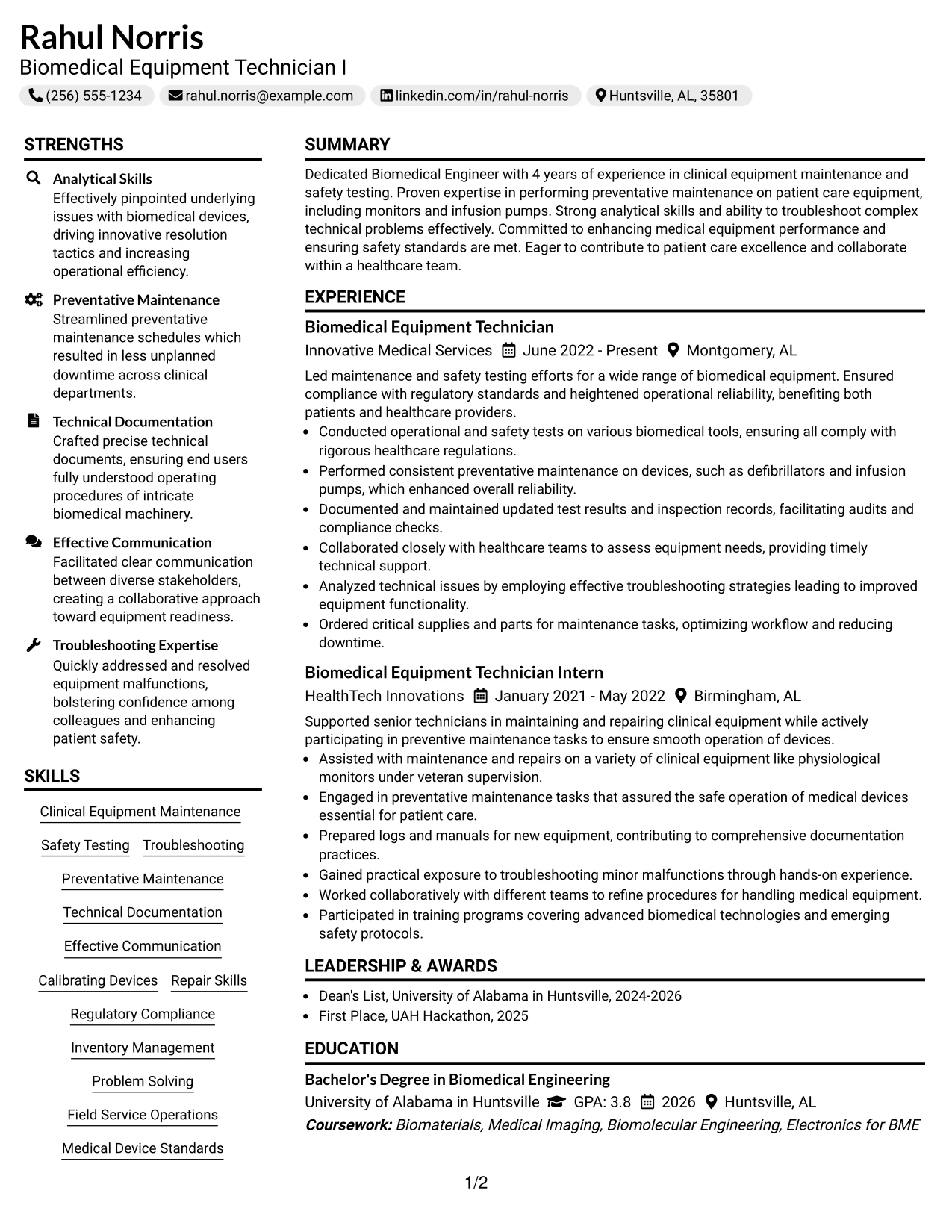 Resume Example Page 1