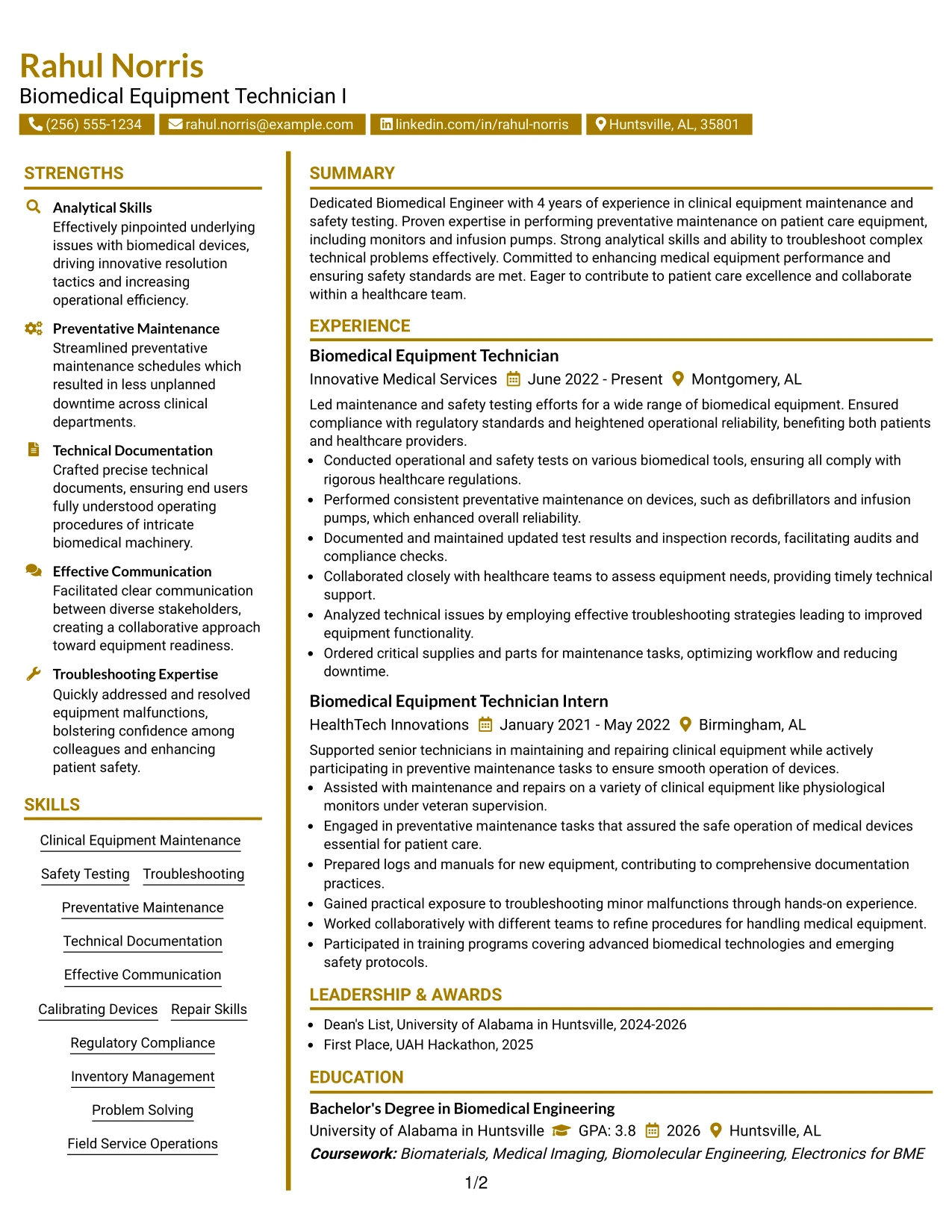 Resume Example Page 1