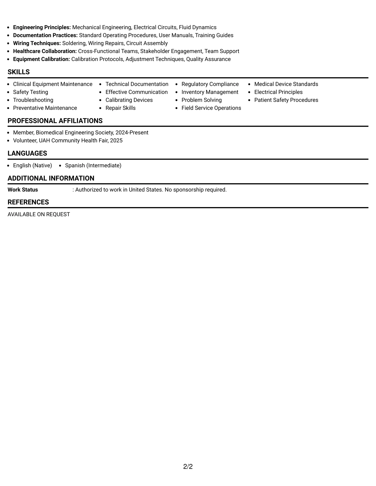 Resume Example Page 2