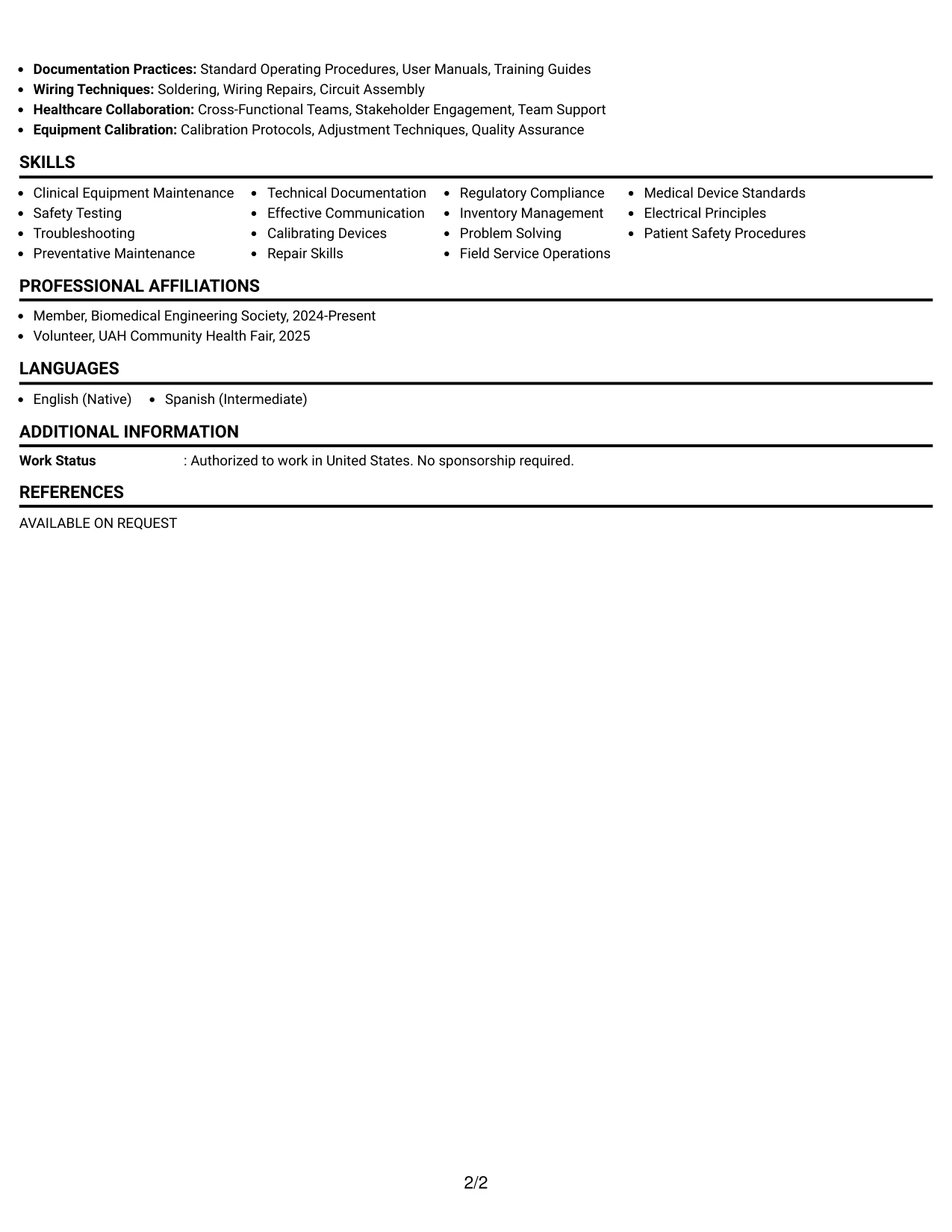 Resume Example Page 2