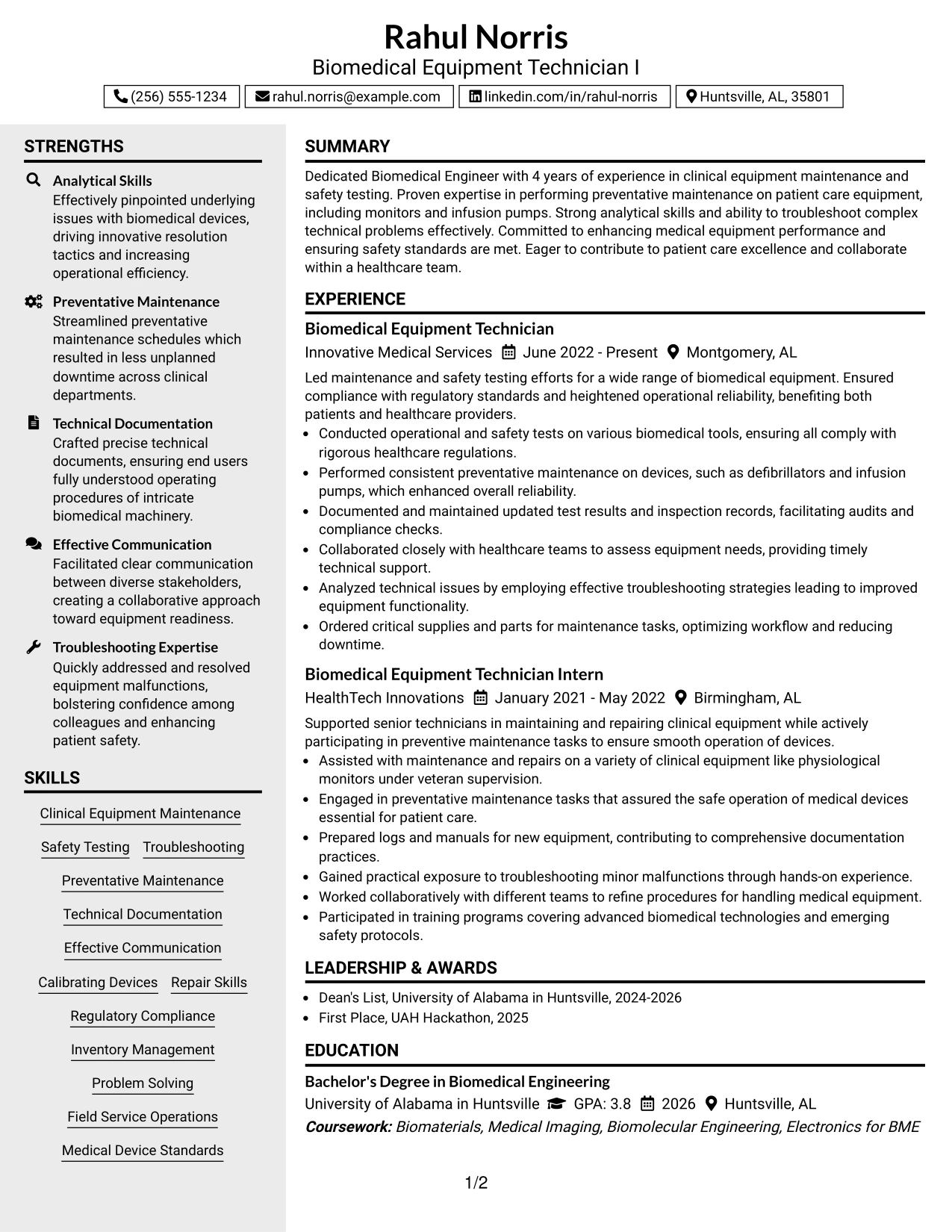 Resume Example Page 1
