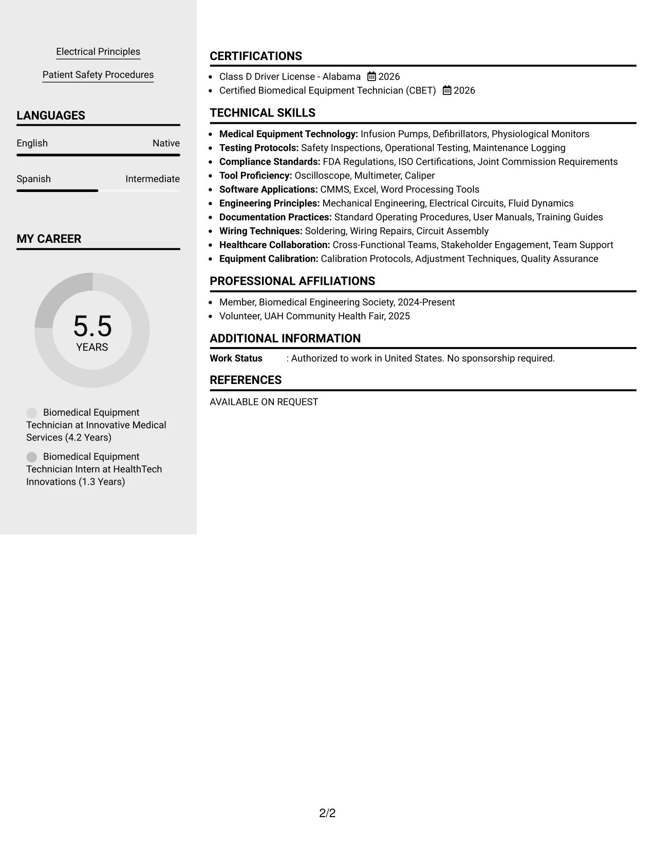 Resume Example Page 2