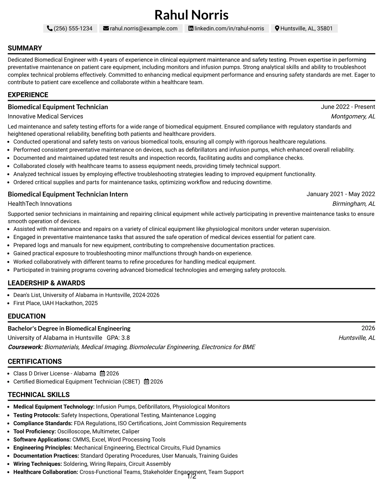 Resume Example Page 1