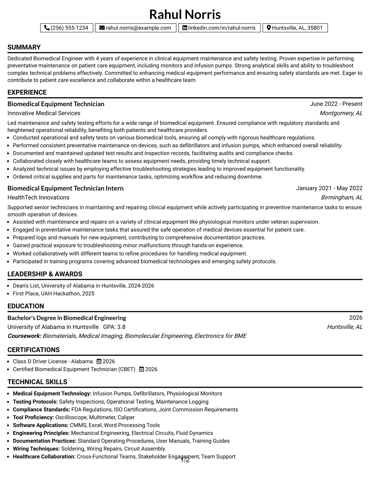 Resume Example Page 1