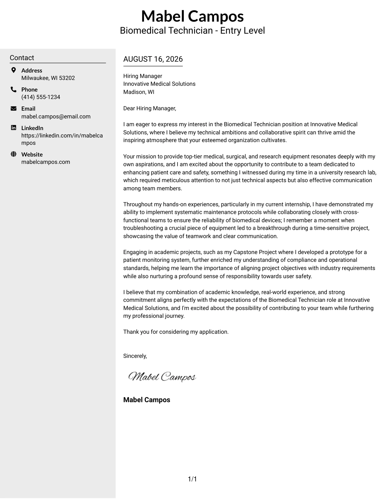 Resume Example Page 1