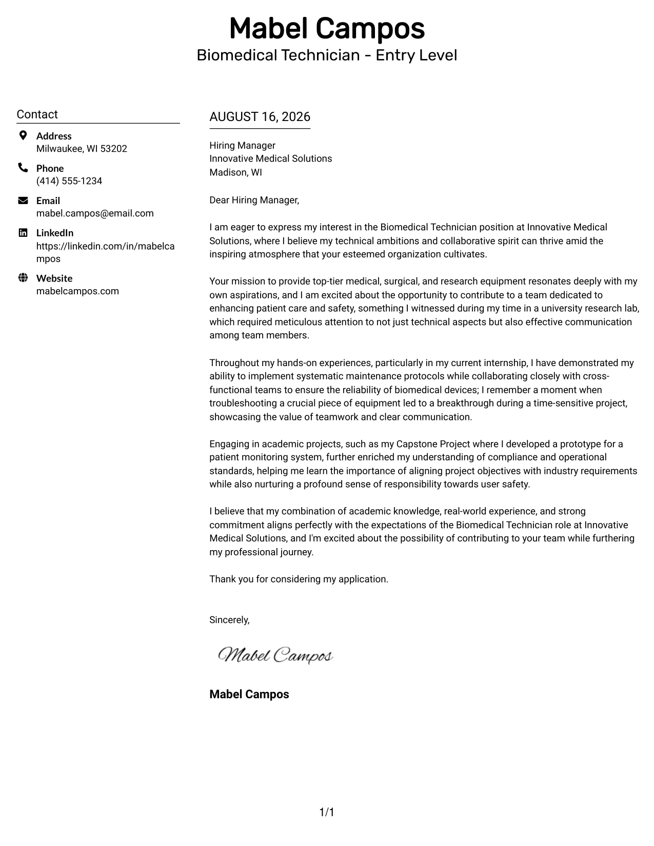 Resume Example Page 1