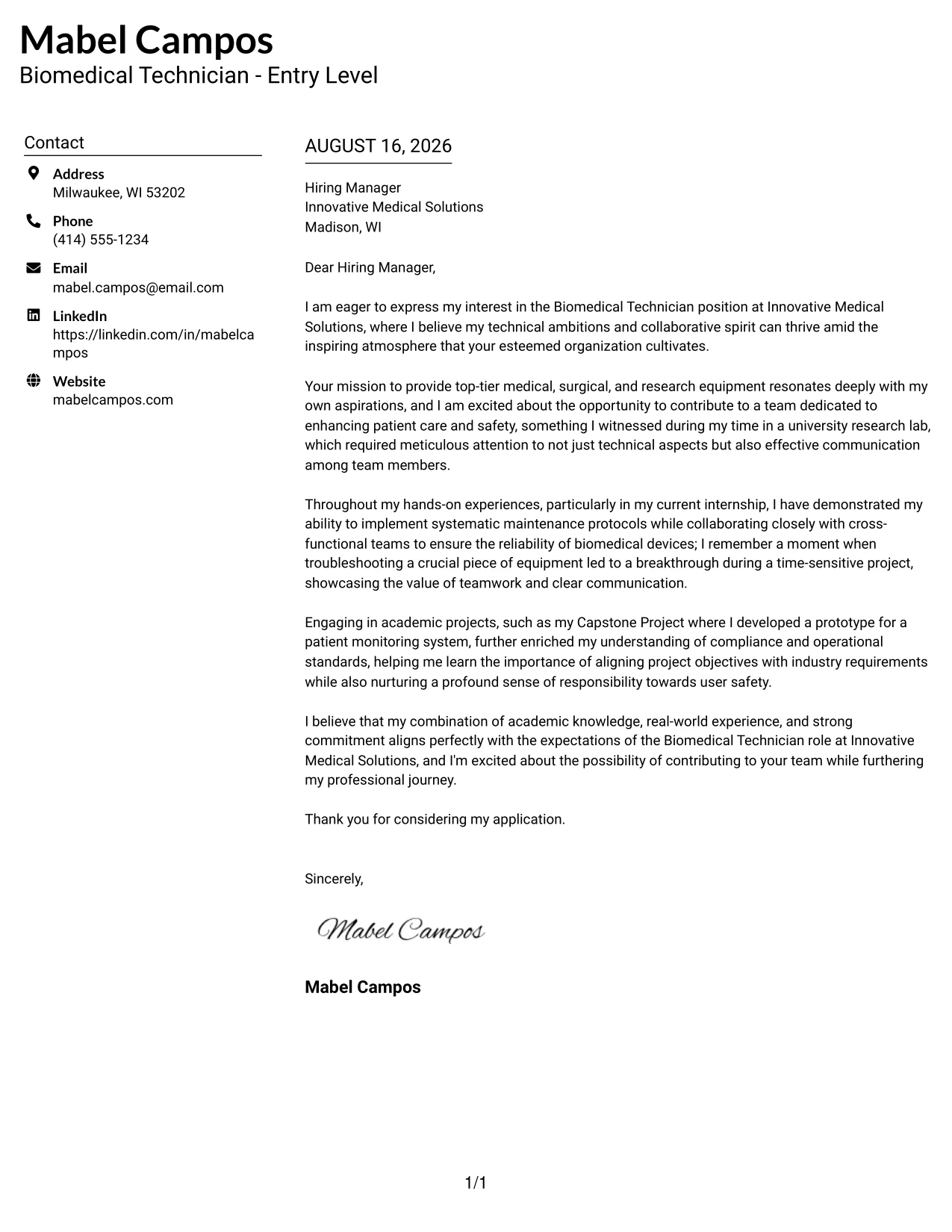 Resume Example Page 1