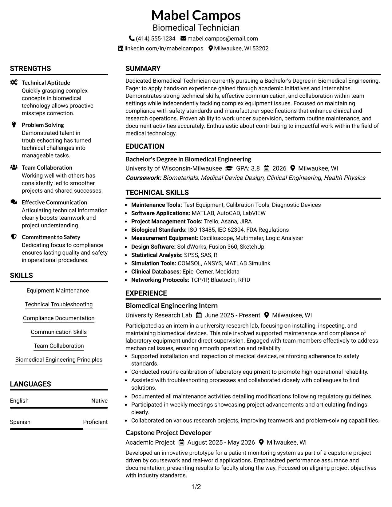 Resume Example Page 1