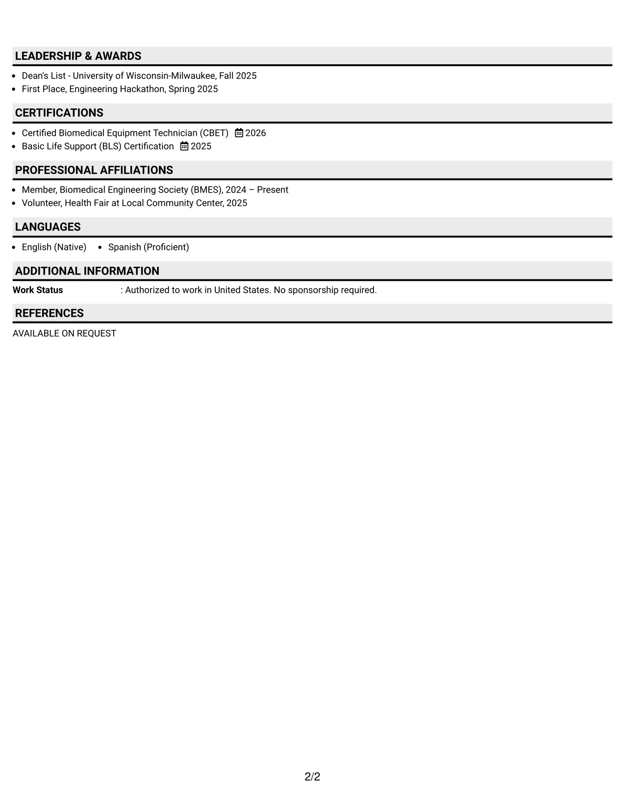 Resume Example Page 2