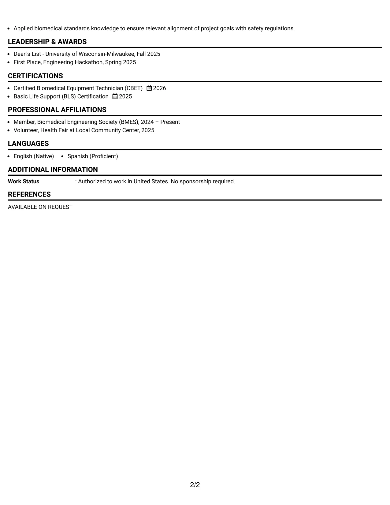 Resume Example Page 2