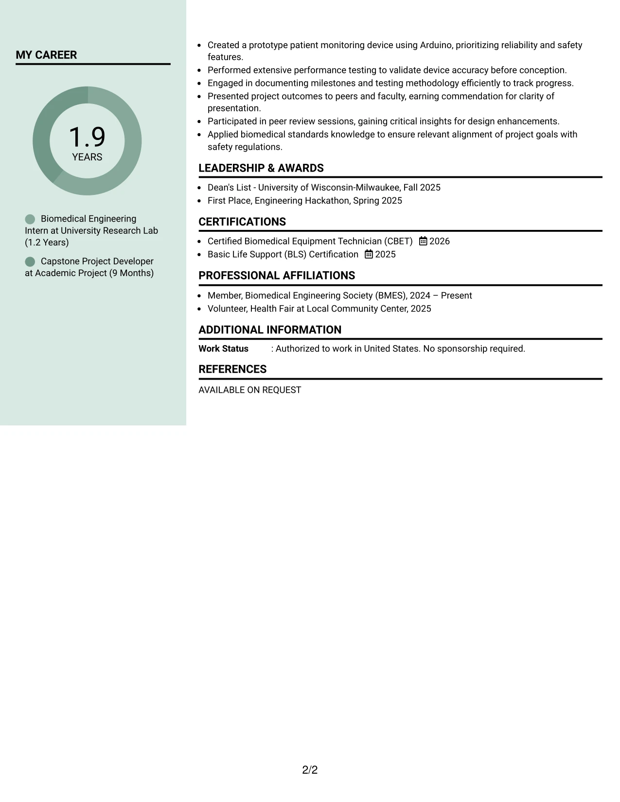 Resume Example Page 2