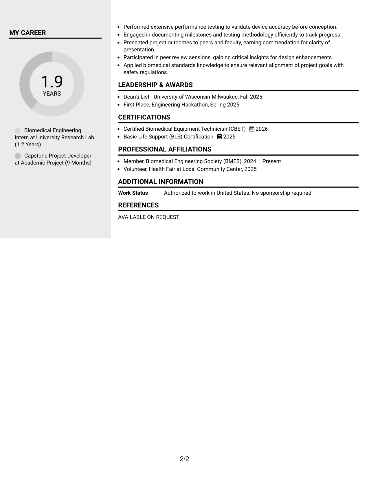 Resume Example Page 2