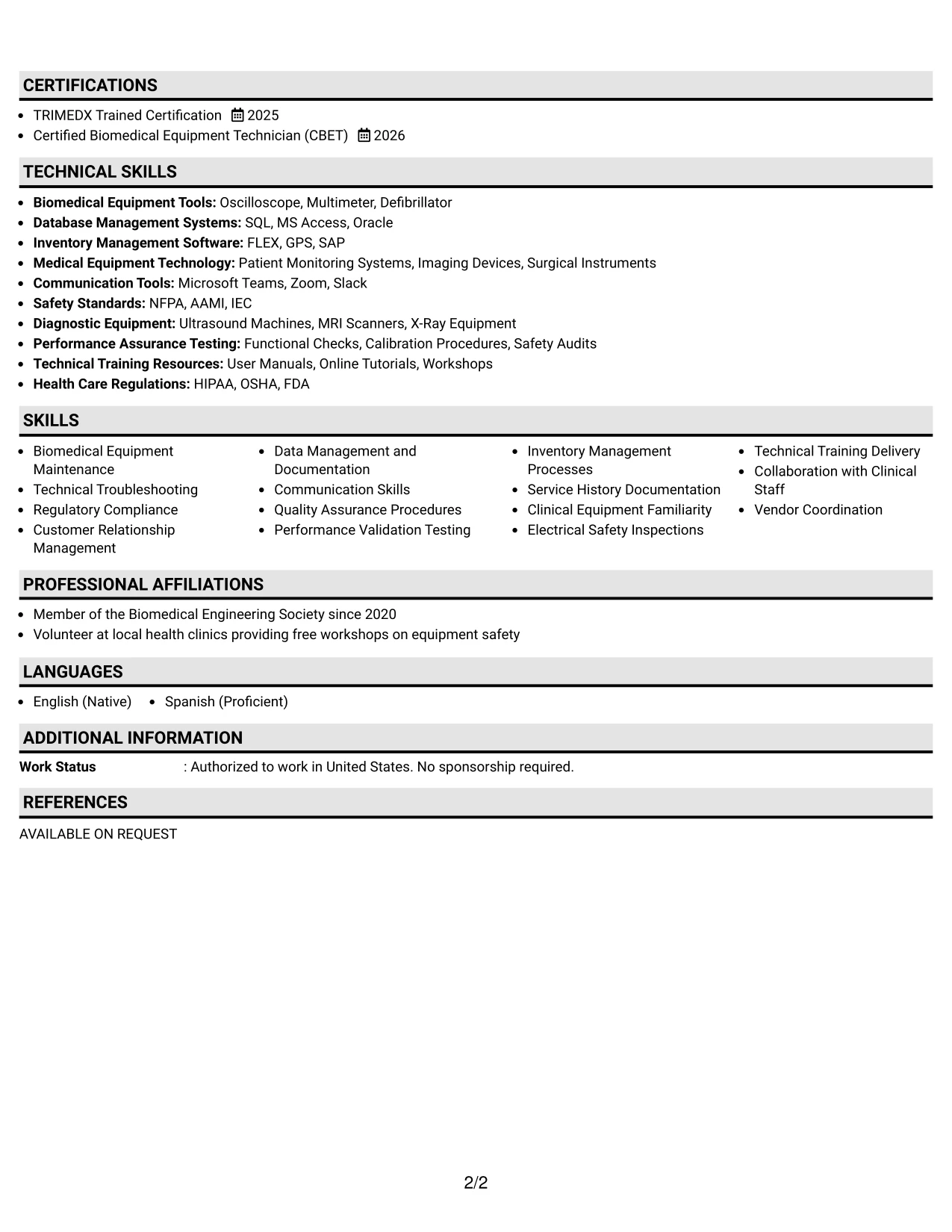 Resume Example Page 2