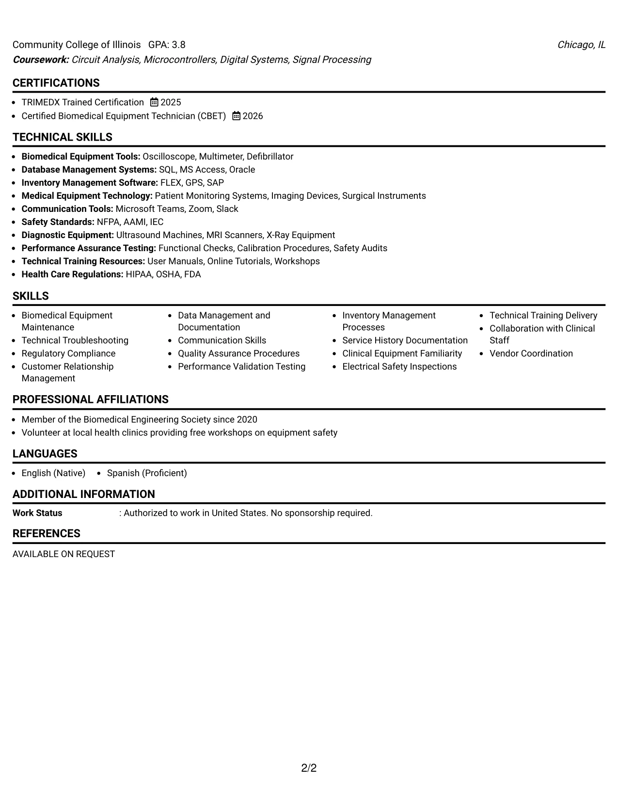 Resume Example Page 2