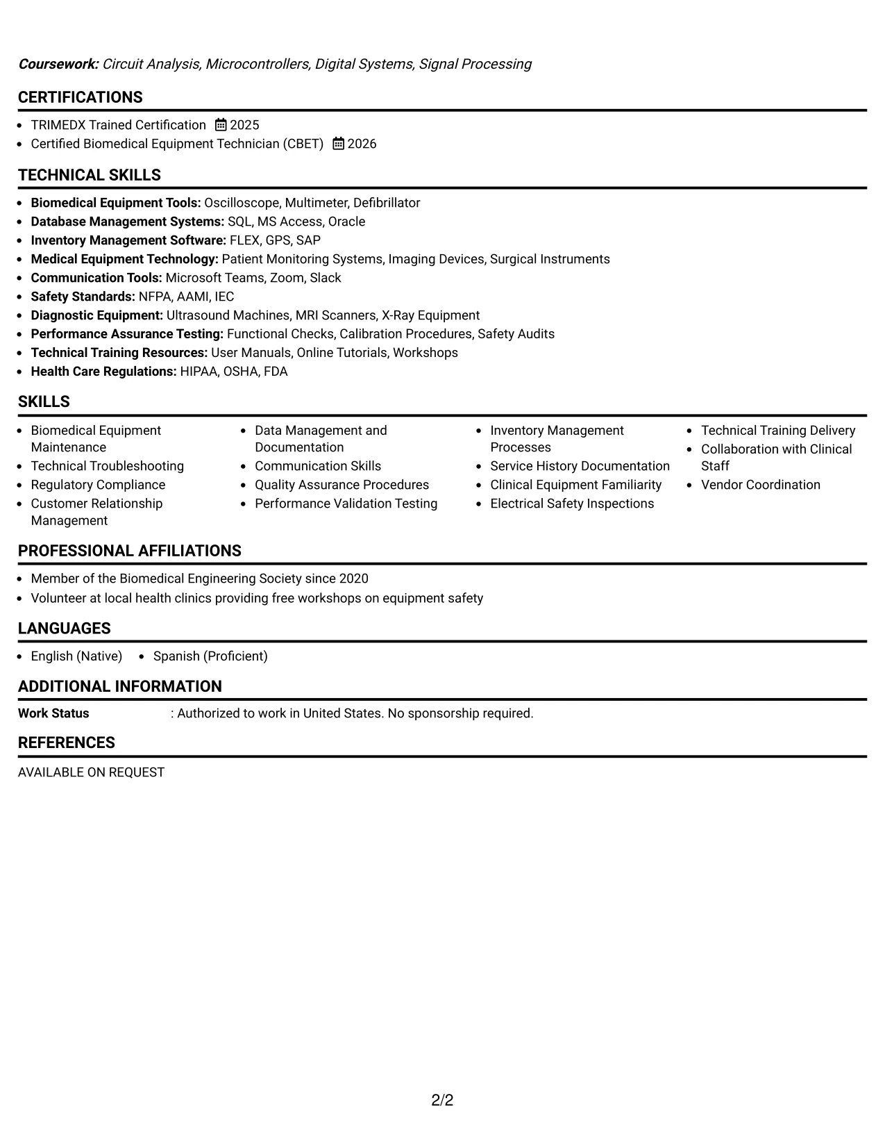 Resume Example Page 2