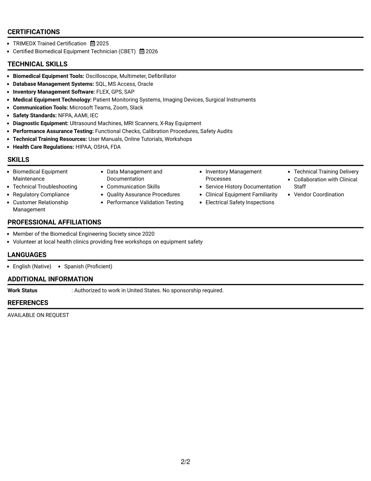 Resume Example Page 2