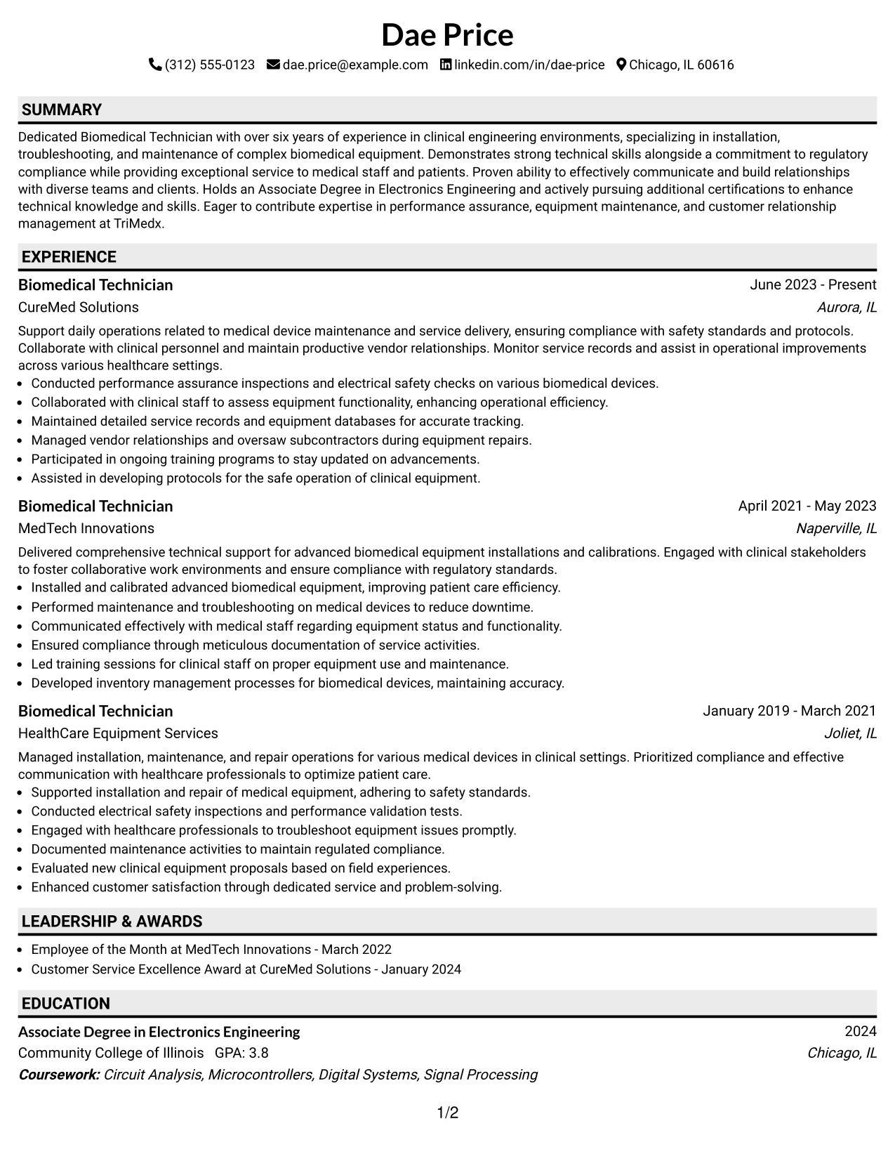 Resume Example Page 1