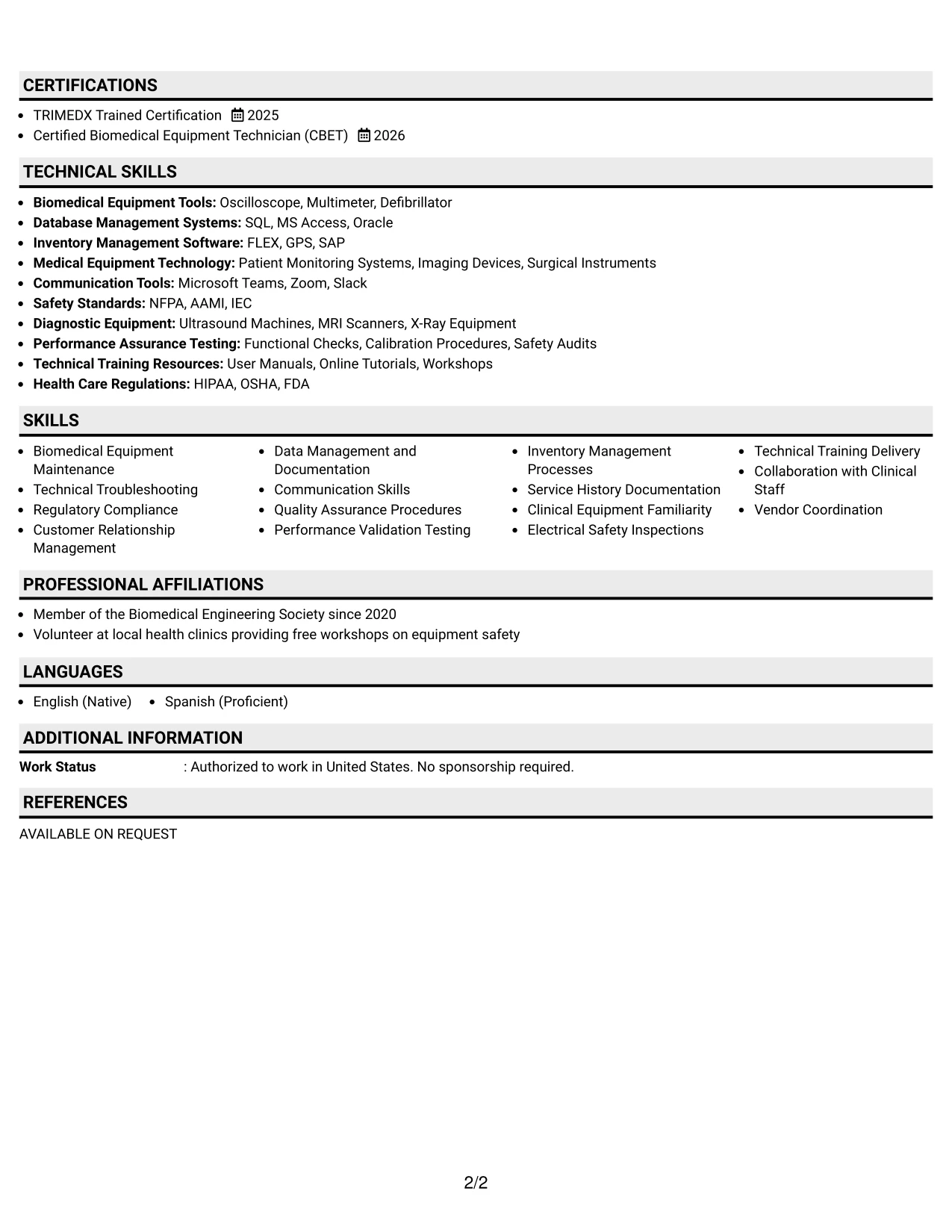 Resume Example Page 2