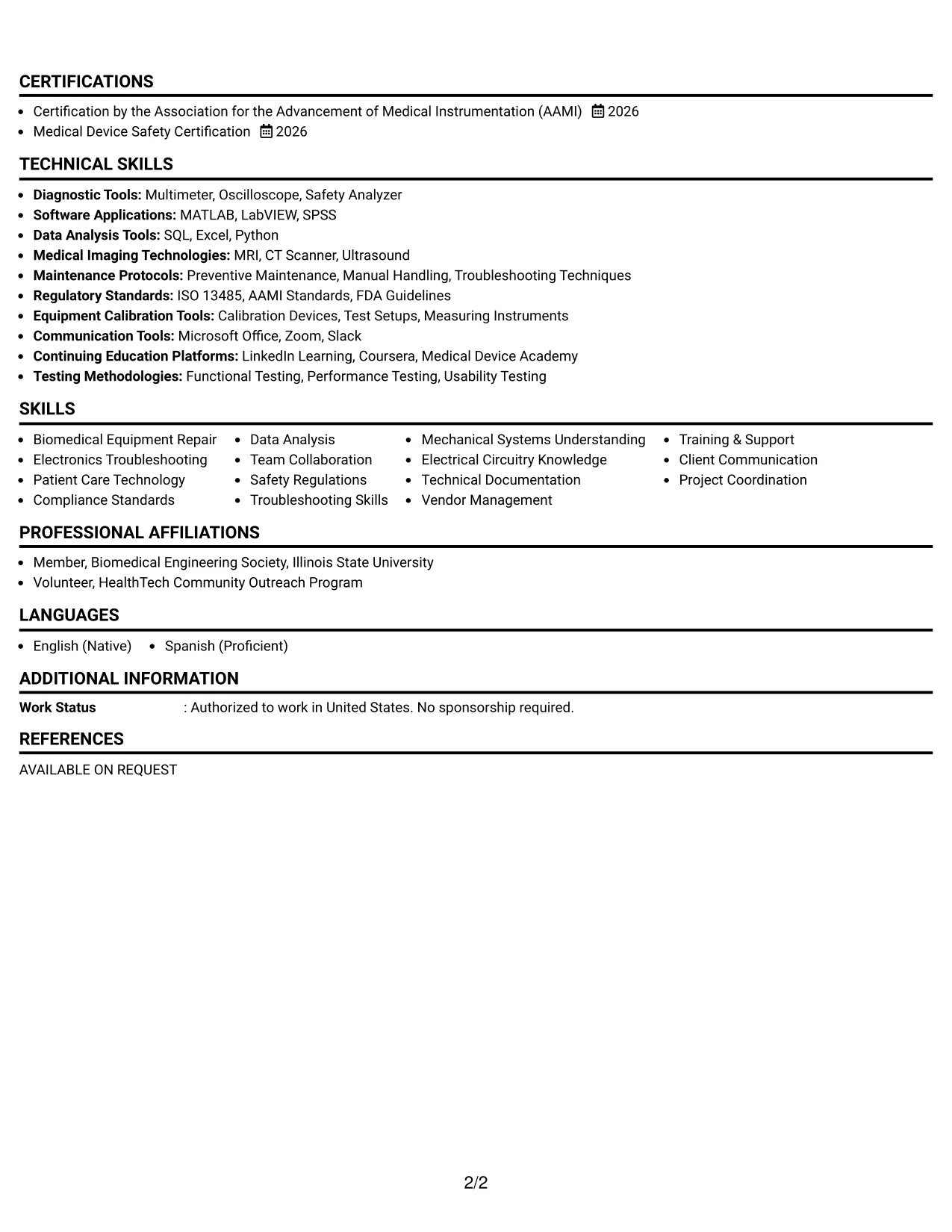 Resume Example Page 2