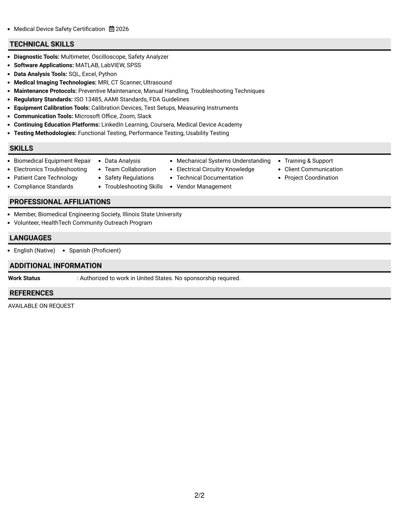 Resume Example Page 2