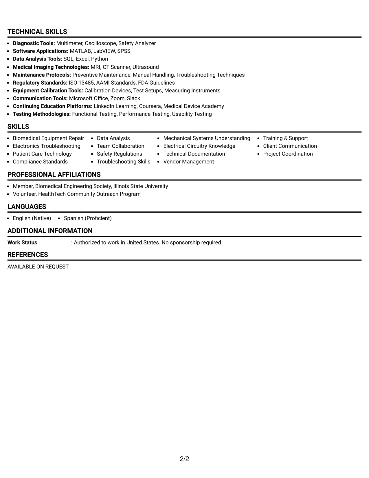 Resume Example Page 2