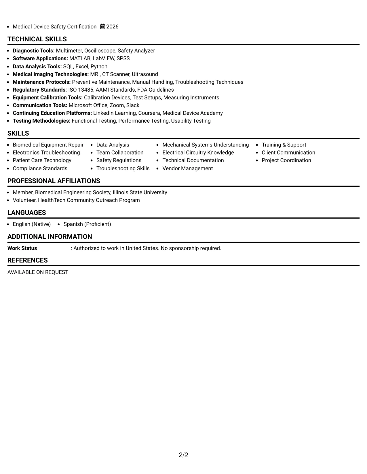 Resume Example Page 2
