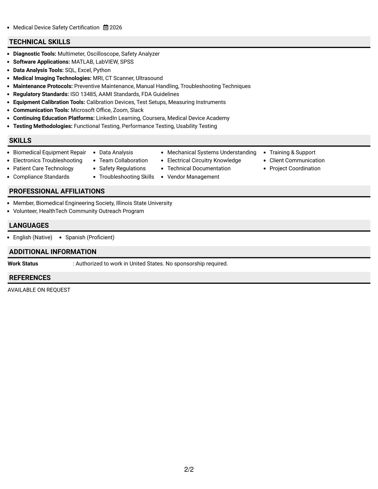 Resume Example Page 2