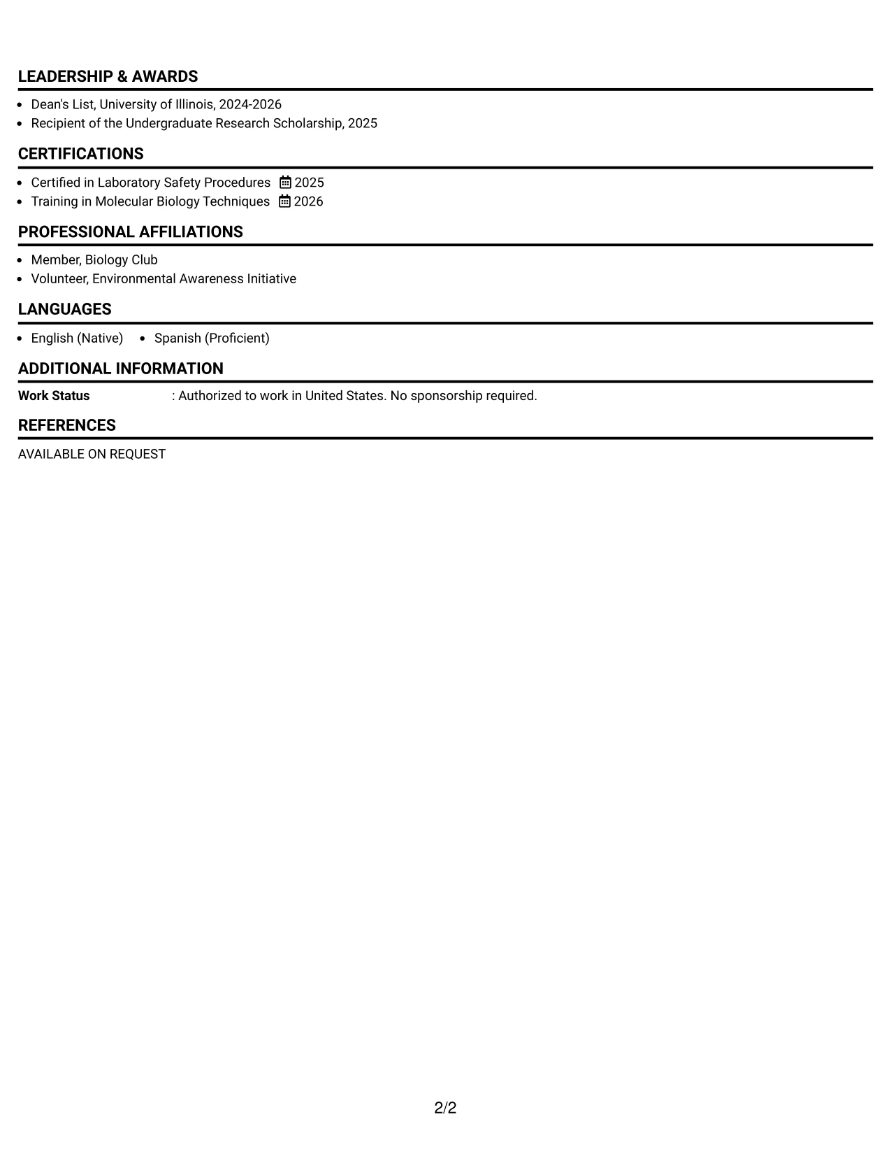 Resume Example Page 2