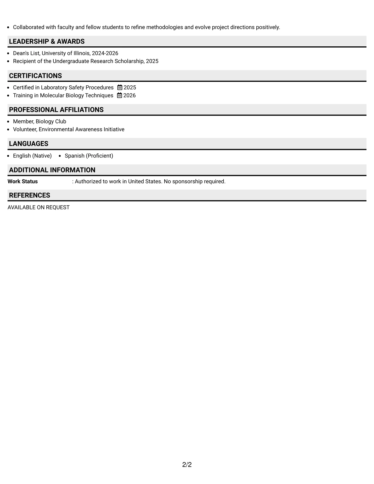Resume Example Page 2