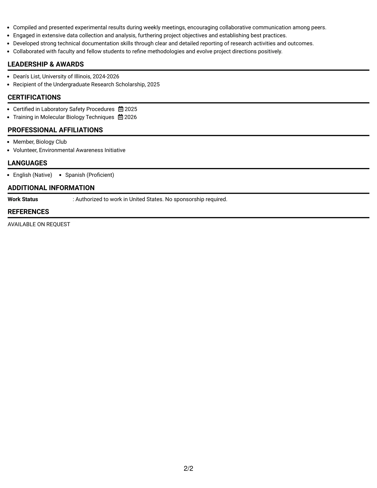 Resume Example Page 2