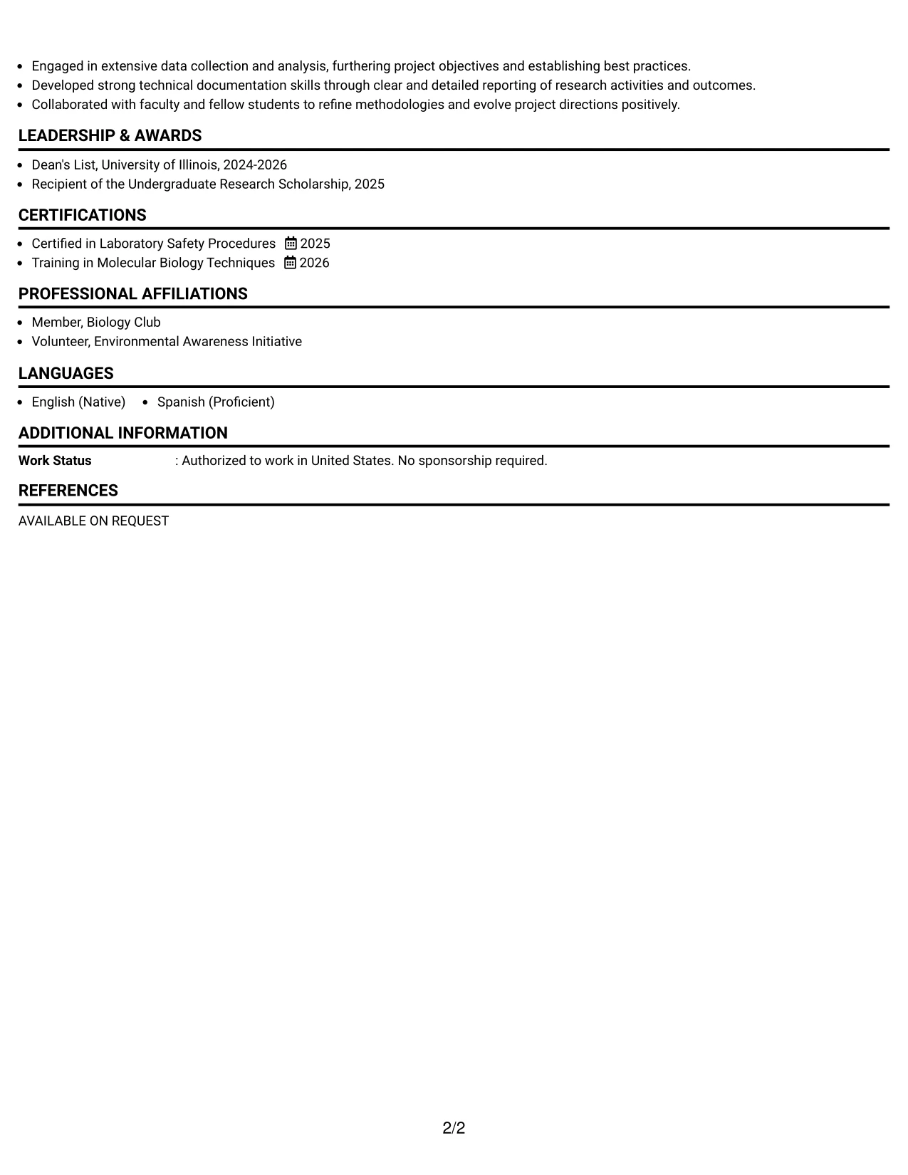 Resume Example Page 2