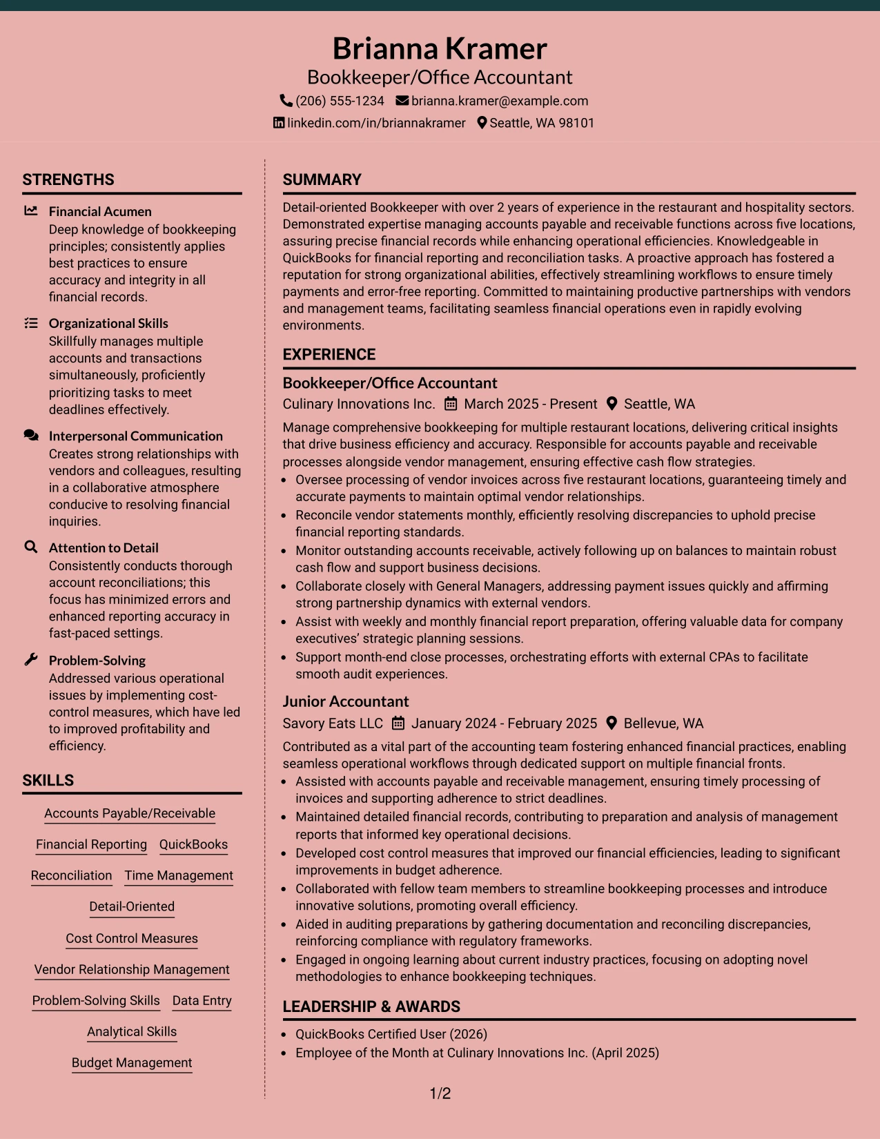 Resume Example Page 1
