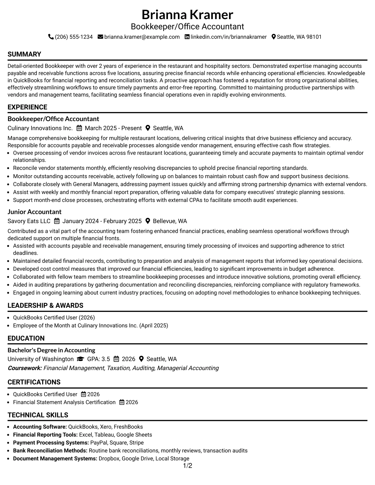 Resume Example Page 1
