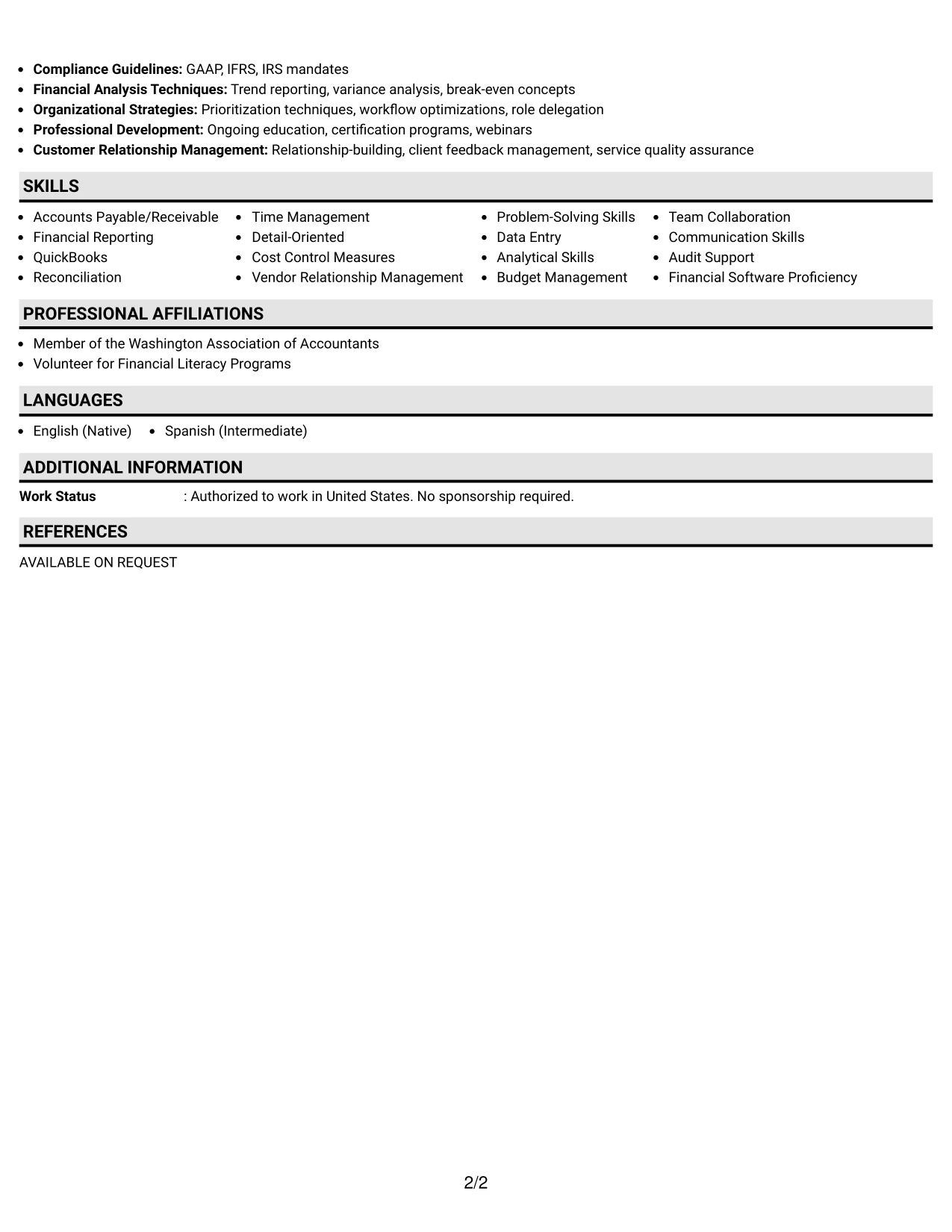 Resume Example Page 2