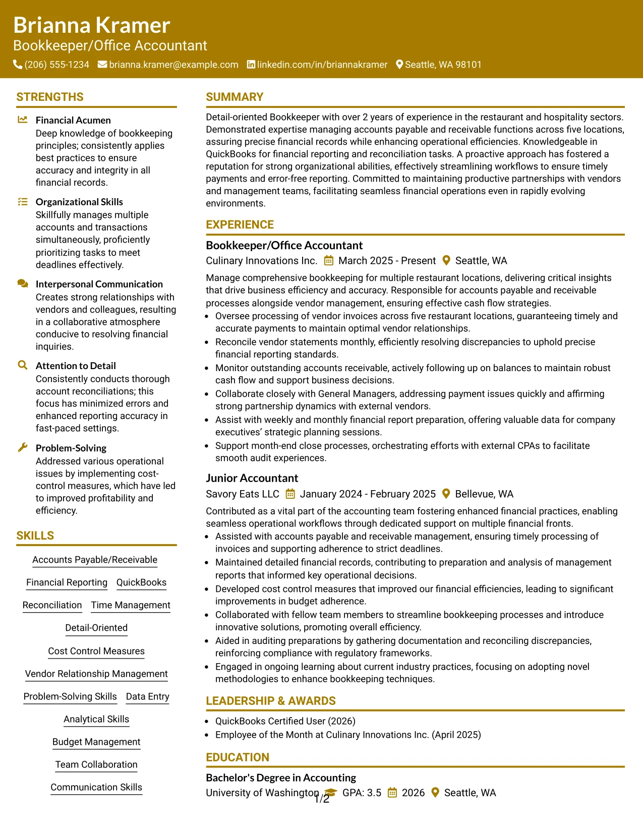 Resume Example Page 1