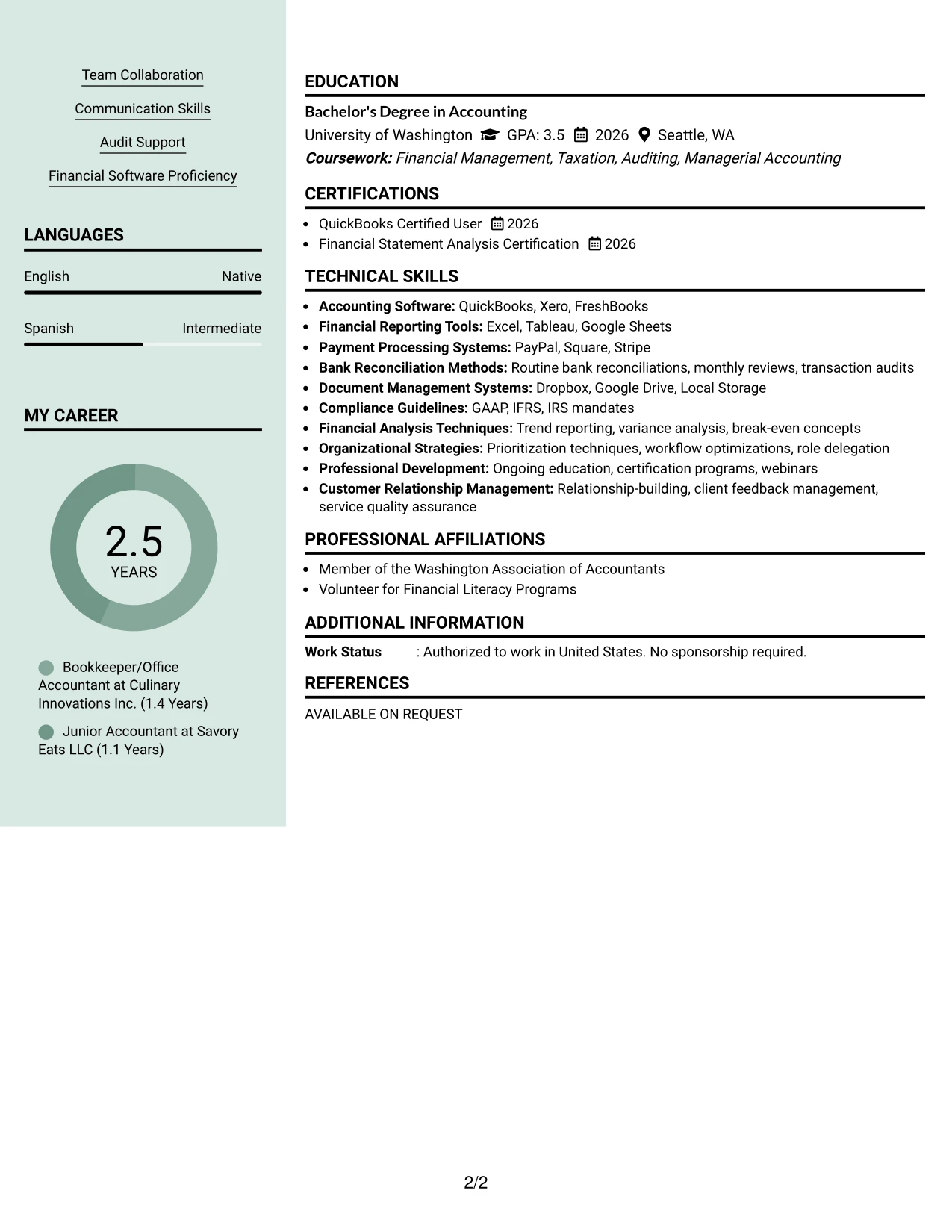 Resume Example Page 2