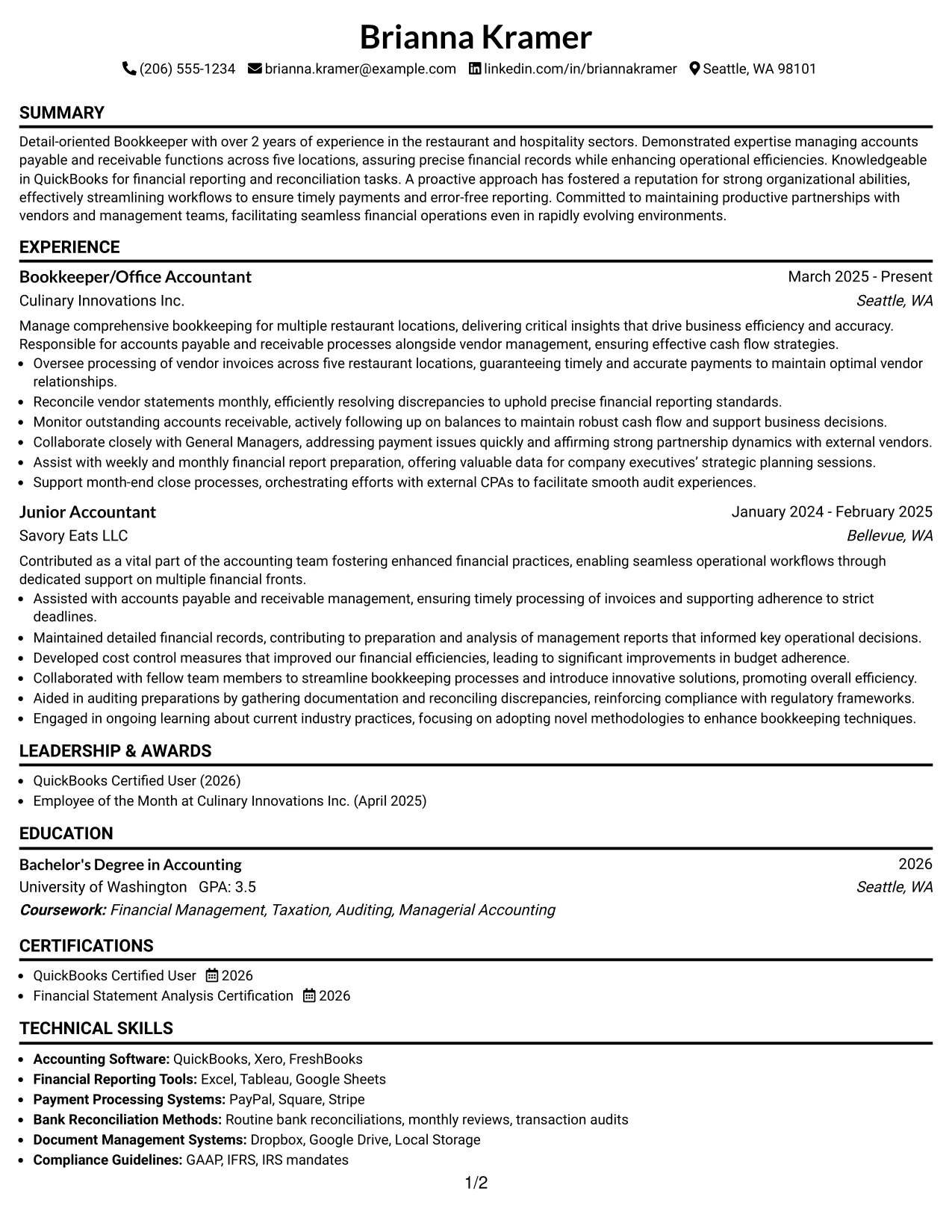Resume Example Page 1