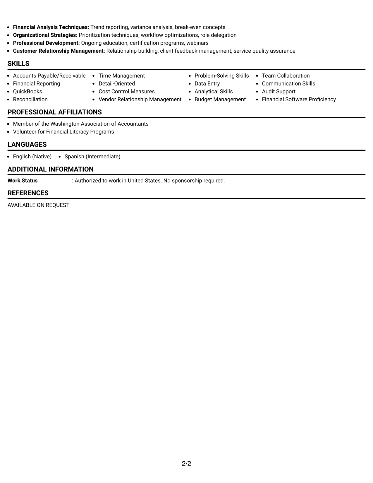 Resume Example Page 2