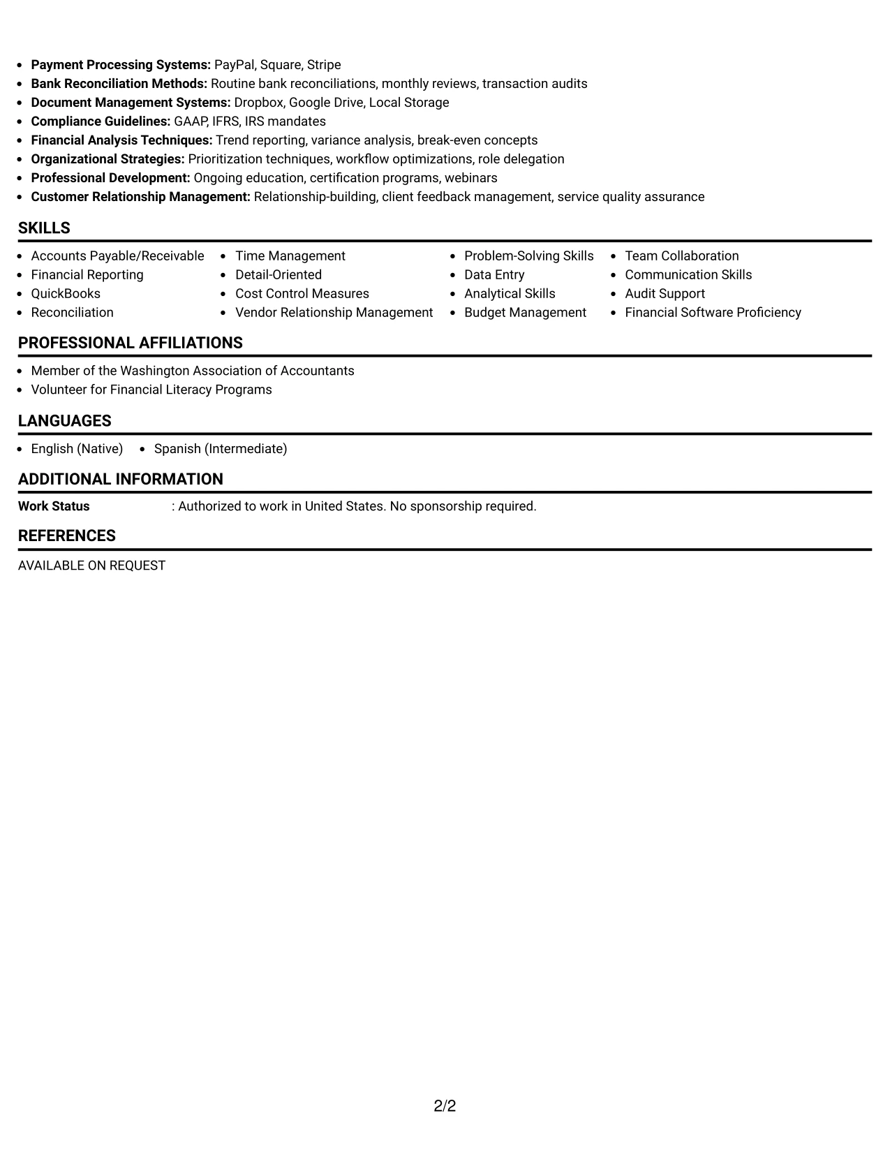 Resume Example Page 2