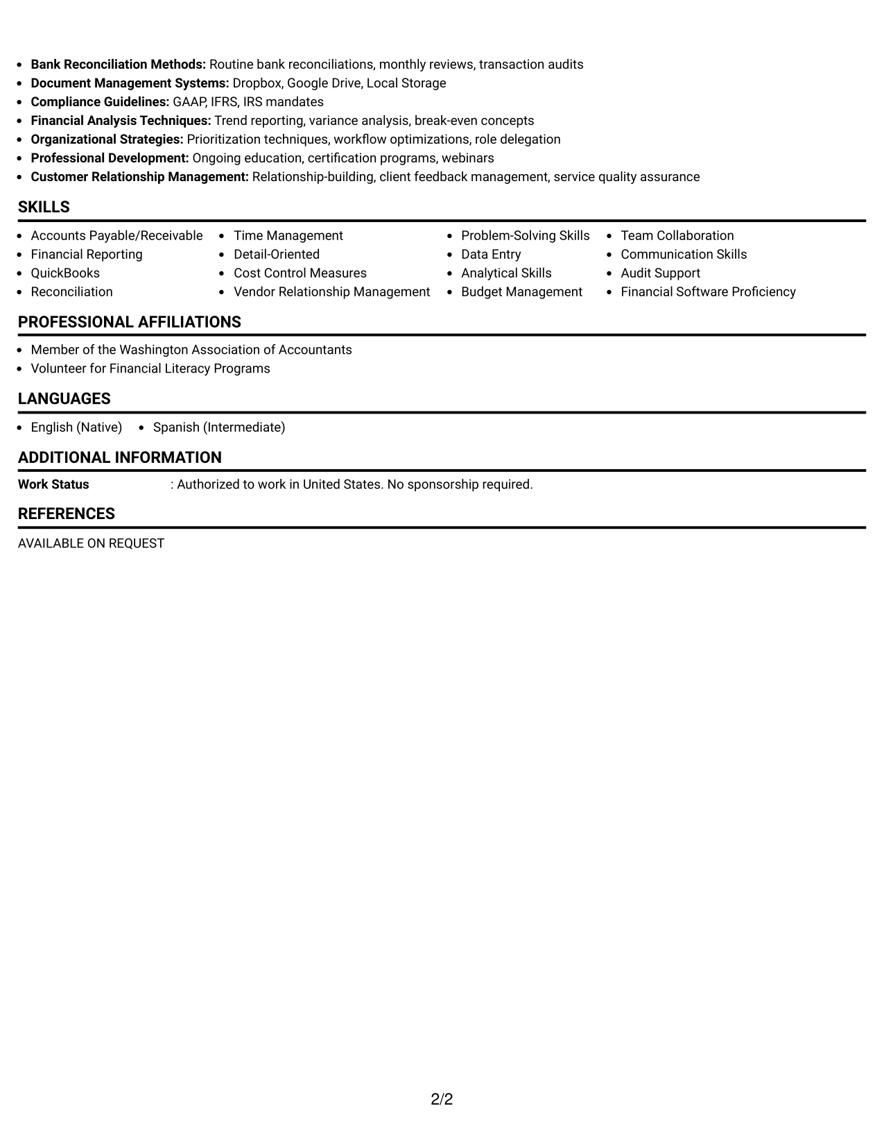 Resume Example Page 2