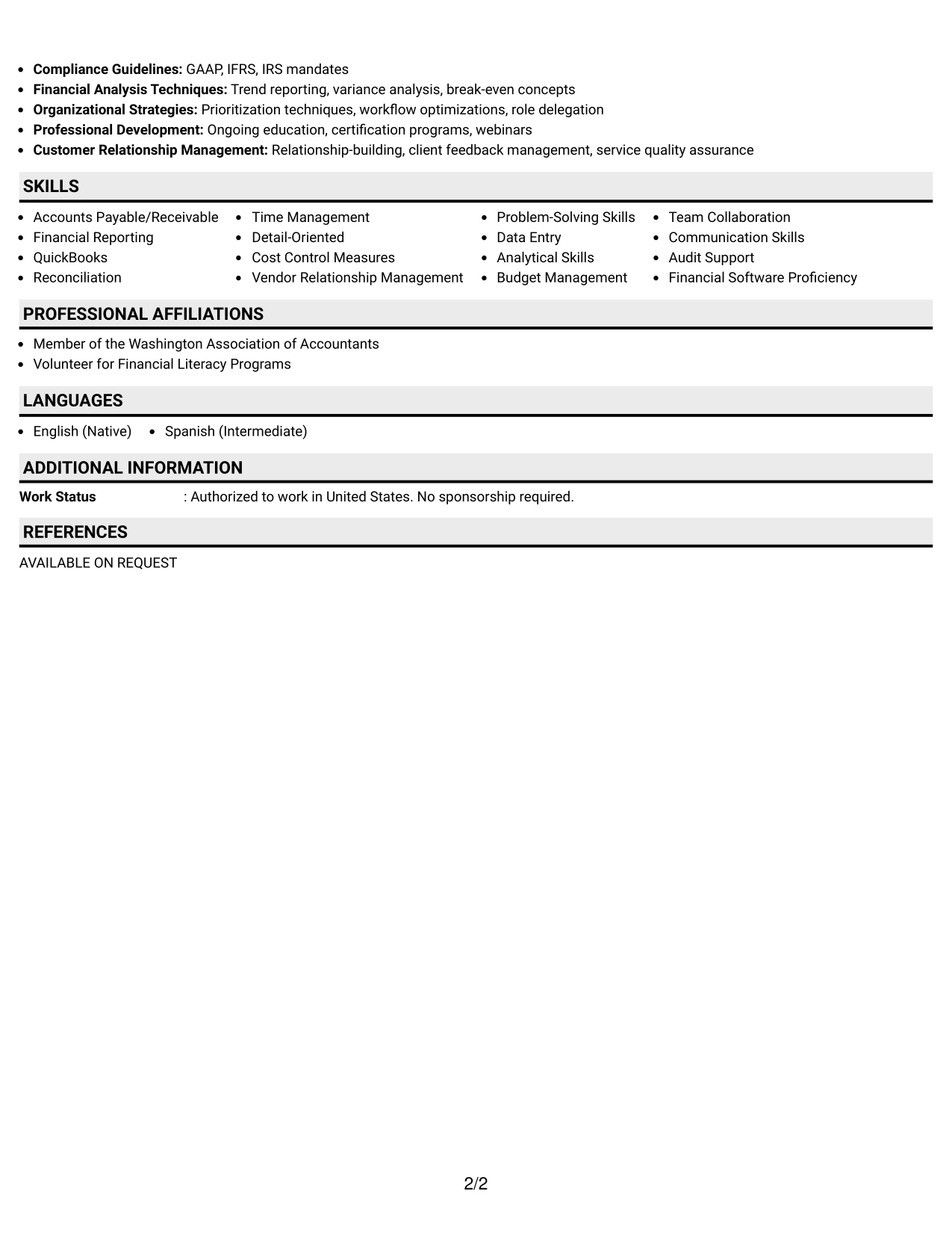 Resume Example Page 2